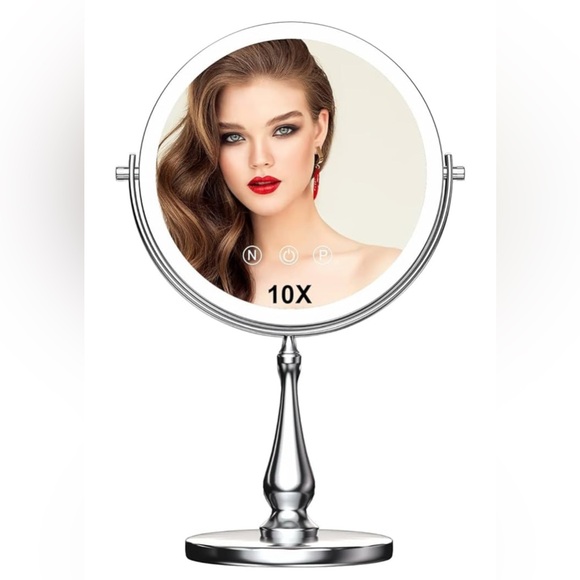 9\" Large Lighted Makeup Mirror, 1X/10 3 Colors 360Â°Rotation Double Sided - Picture 1 of 4